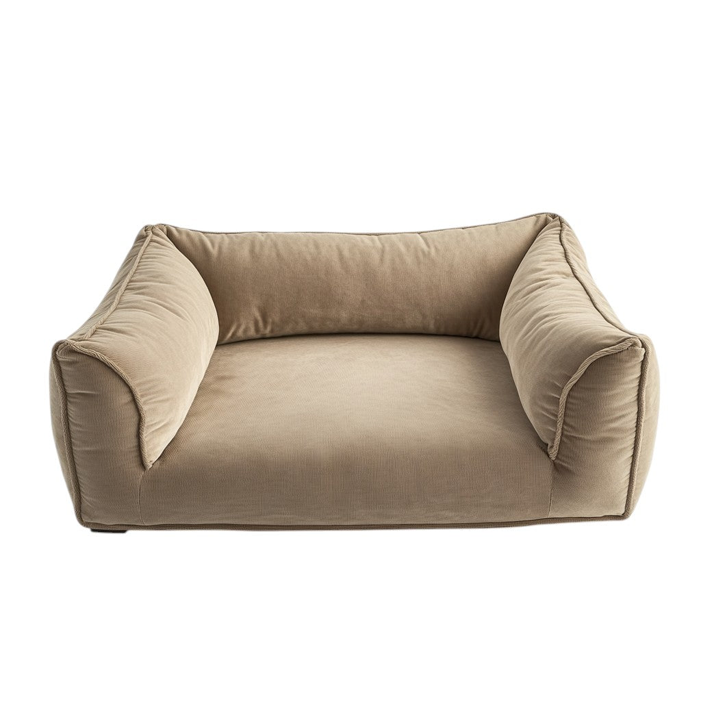 Zwmfg Luxury Bolster Dog Bed - Sofa-Style Mattress for Large Dogs - Raised Edges for Head Support - Soft, Breathable Fabric - Beige