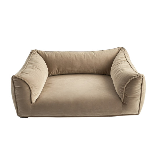 Zwmfg Luxury Bolster Dog Bed - Sofa-Style Mattress for Large Dogs - Raised Edges for Head Support - Soft, Breathable Fabric - Beige
